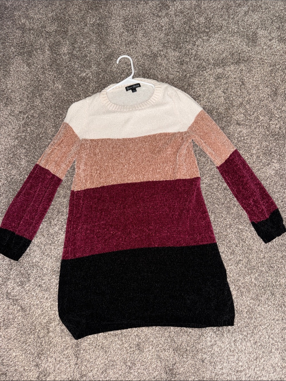 Crystal Doll Colorblock Sweater Dress in Cream, Blush, Wine & Black